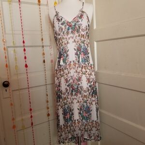 Lucky Brand Floral Print Maxi Dress Tassel Tie Boho Size M